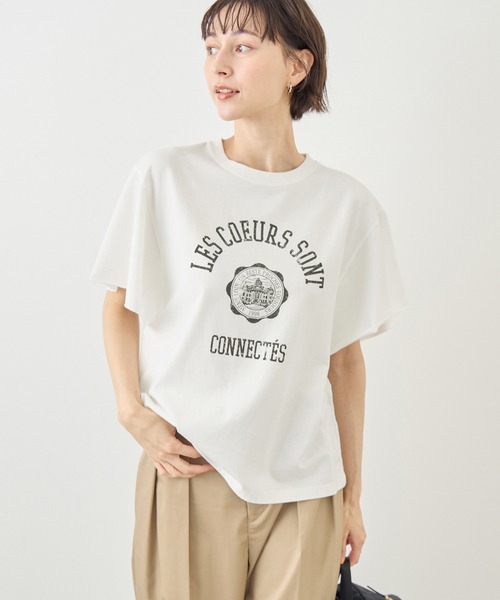 ROPE' PICNIC（ロペピクニック）の「カレッジロゴプリントフレアスリーブピグメントTシャツ/リンクコーデ（Tシャツ/カットソー・レディース・チャコールグレー/ホワイト・FREE）」の12枚目の写真