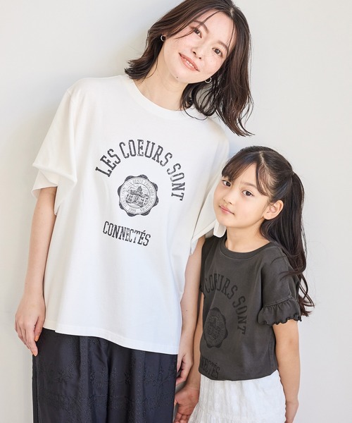 ROPE' PICNIC（ロペピクニック）の「カレッジロゴプリントフレアスリーブピグメントTシャツ/リンクコーデ（Tシャツ/カットソー・レディース・チャコールグレー/ホワイト・FREE）」の6枚目の写真