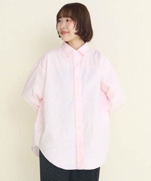 CHILD WOMAN(チャイルドウーマン)の「オックス ナチュラルトリプルワッシャー レギュラーBIGシャツ(シャツ/ブラウス・レディース・ネイビー/ホワイト/レッド/ピンク・FREE)」の4枚目の写真