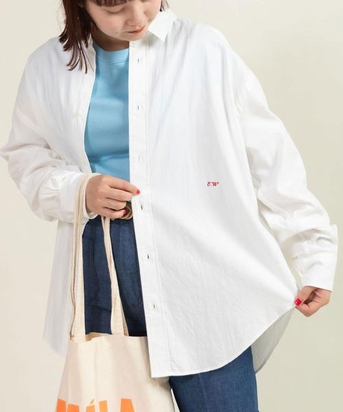 CHILD WOMAN(チャイルドウーマン)の「オックス ナチュラルトリプルワッシャー レギュラーBIGシャツ(シャツ/ブラウス・レディース・ネイビー/ホワイト・FREE)」の12枚目の写真
