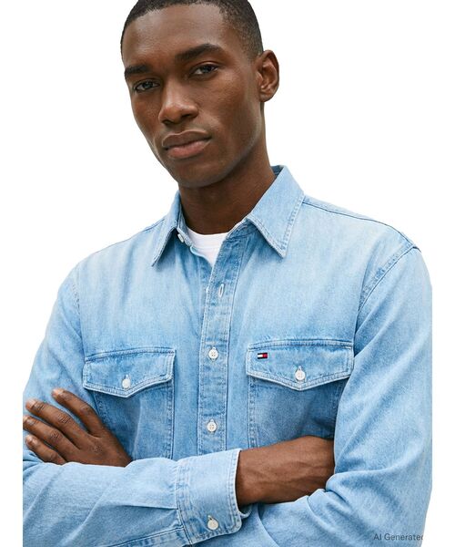 TOMMY HILFIGER(トミーヒルフィガー)の「リラックスロングスリーブデニムシャツ(シャツ/ブラウス・メンズ・ブルー・MEDIUM/LARGE)」の3枚目の写真