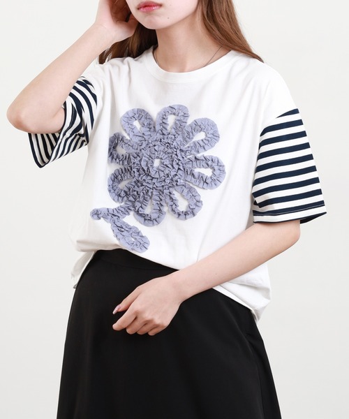 BARNDOOR(バーンドア)の「20/-天竺 フリルモチーフ Tシャツ 26SS 半袖(Tシャツ/カットソー・レディース・ブラック系2/ホワイト系1/ホワイト系2/ホワイト系3/ブラック系4/ブラック系1/ブラック系3/ホワイト系4・FREE)」の3枚目の写真