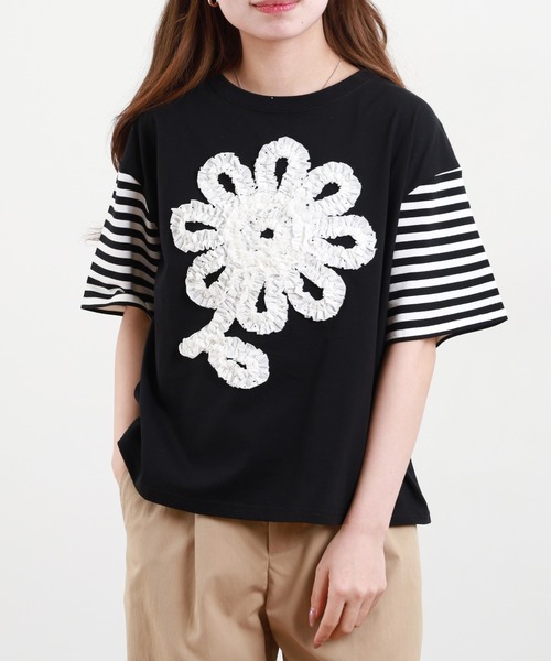 BARNDOOR(バーンドア)の「20/-天竺 フリルモチーフ Tシャツ 26SS 半袖(Tシャツ/カットソー・レディース・ブラック系2/ホワイト系1/ホワイト系2/ホワイト系3/ブラック系4/ブラック系1/ブラック系3/ホワイト系4・FREE)」の1枚目の写真