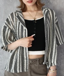 透かし編み風ゆるシルエット５分袖ジャケット