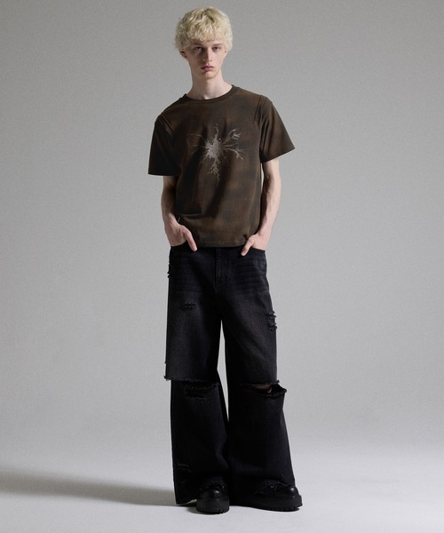 GRANCY(グランシー)の「【GRANCY】Rhinestone Crack Dirty Half-sleeve T-Shirt / ラインストーンクラックダーティ半袖Tシャツ(Tシャツ/カットソー・メンズ・ブラック/サンドベージュ・L/M/S)」の9枚目の写真