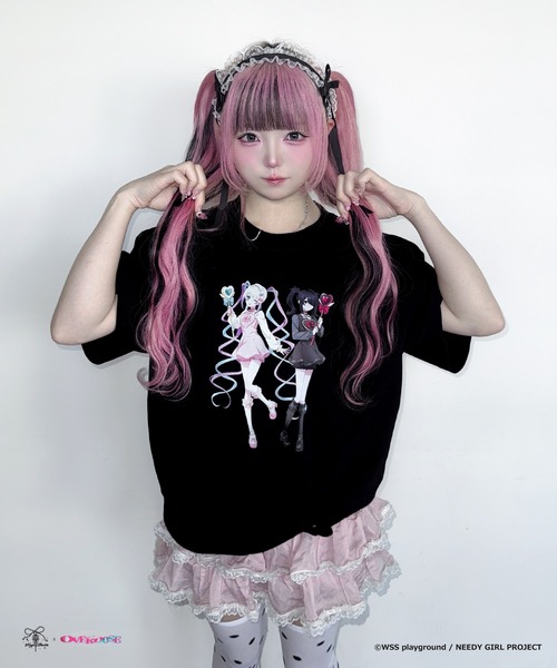 Magia Charm(マギアチャーム)の「超てんちゃん&あめちゃん描き下ろしTシャツ(Tシャツ/カットソー・レディース・ピンク/ブラック・F)」の2枚目の写真