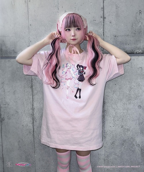 Magia Charm(マギアチャーム)の「超てんちゃん&あめちゃん描き下ろしTシャツ(Tシャツ/カットソー・レディース・ピンク/ブラック・F)」の7枚目の写真