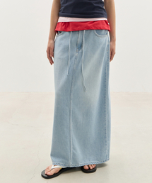 Relaxed String Tencel Denim Skirt - Light Blue