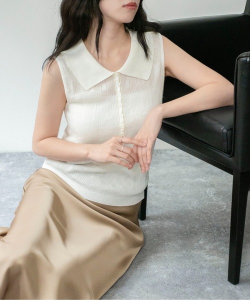 on:nue（オンニュ）の「【on:nue】[着用動画あり！] シアーポロノースリーブサマーニット（ニット/セーター・レディース・ベージュ/グレー/アイボリー・FREE）」の10枚目の写真