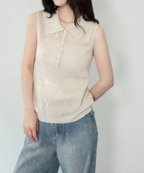 on:nue（オンニュ）の「【on:nue】[着用動画あり！] シアーポロノースリーブサマーニット（ニット/セーター・レディース・ベージュ/グレー/アイボリー・FREE）」の14枚目の写真