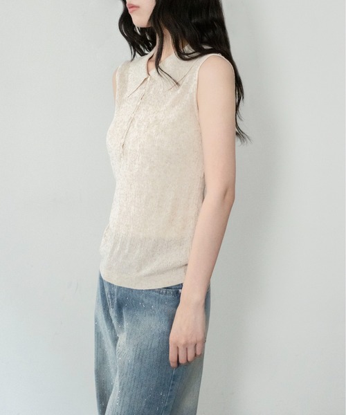 on:nue（オンニュ）の「【on:nue】[着用動画あり！] シアーポロノースリーブサマーニット（ニット/セーター・レディース・ベージュ/グレー/アイボリー・FREE）」の15枚目の写真