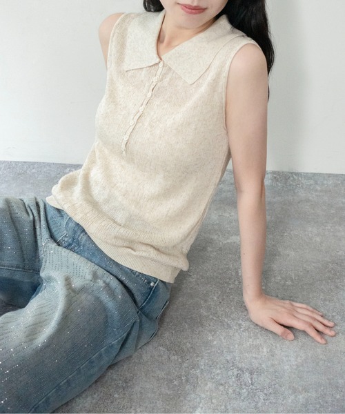 on:nue（オンニュ）の「【on:nue】[着用動画あり！] シアーポロノースリーブサマーニット（ニット/セーター・レディース・ベージュ/グレー/アイボリー・FREE）」の17枚目の写真