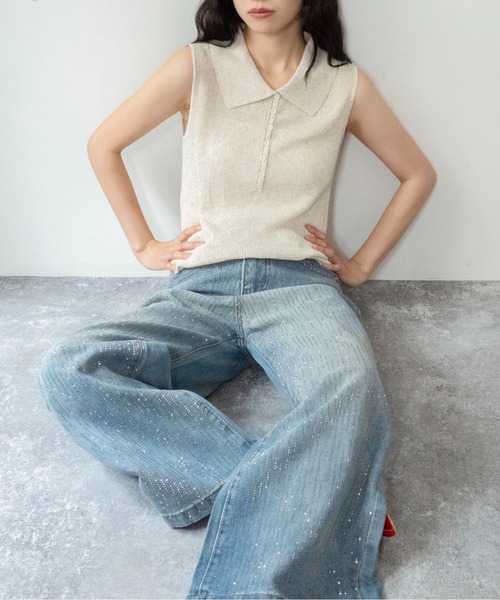 on:nue（オンニュ）の「【on:nue】[着用動画あり！] シアーポロノースリーブサマーニット（ニット/セーター・レディース・ベージュ/グレー/アイボリー・FREE）」の18枚目の写真