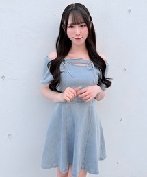 オフショルデニムミニワンピース