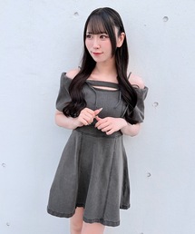 オフショルデニムミニワンピース
