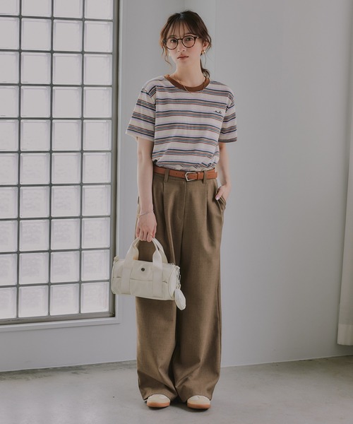 210nouve(トゥージュヌーブ)の「配色 マルチボーダー リンガー Tシャツ(Tシャツ/カットソー・レディース・グリーン/ネイビー/イエロー/ブラウン・FREE)」の17枚目の写真