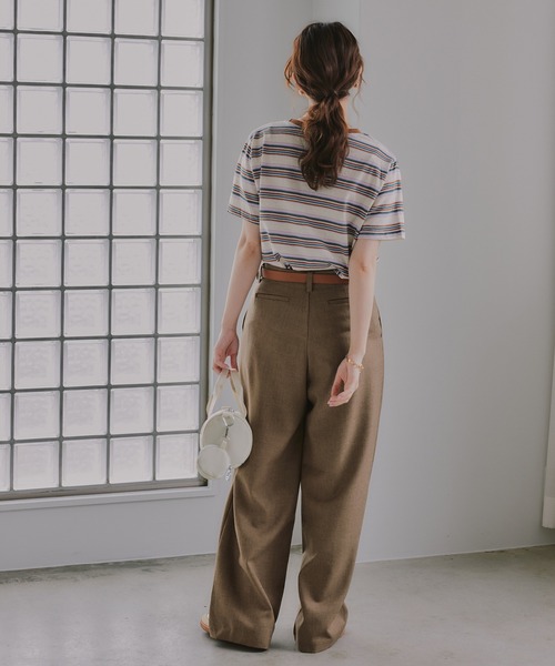 210nouve(トゥージュヌーブ)の「配色 マルチボーダー リンガー Tシャツ(Tシャツ/カットソー・レディース・グリーン/ネイビー/イエロー/ブラウン・FREE)」の16枚目の写真