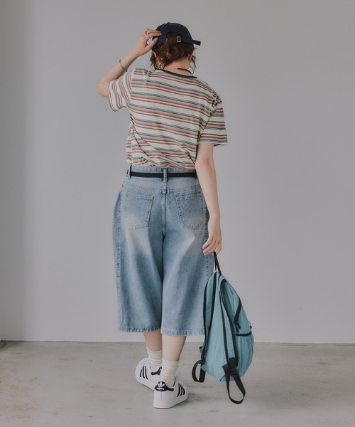 210nouve(トゥージュヌーブ)の「配色 マルチボーダー リンガー Tシャツ(Tシャツ/カットソー・レディース・グリーン/ネイビー/イエロー/ブラウン・FREE)」の14枚目の写真