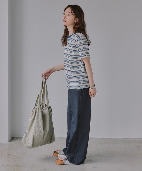 210nouve(トゥージュヌーブ)の「配色 マルチボーダー リンガー Tシャツ(Tシャツ/カットソー・レディース・グリーン/ネイビー/イエロー/ブラウン・FREE)」の12枚目の写真