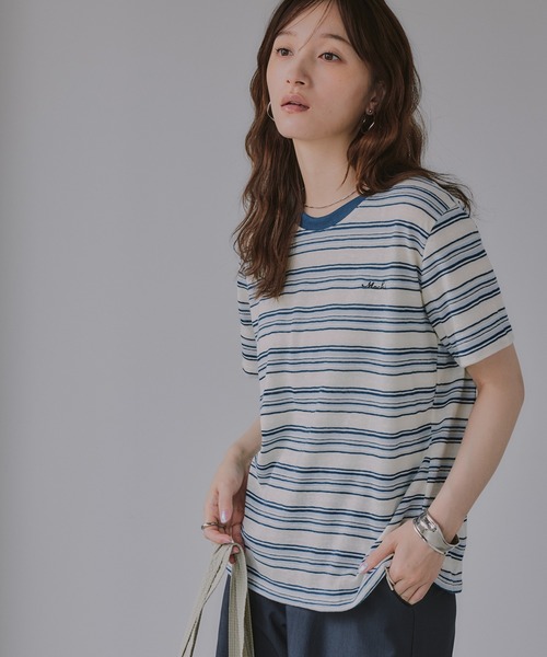 210nouve(トゥージュヌーブ)の「配色 マルチボーダー リンガー Tシャツ(Tシャツ/カットソー・レディース・グリーン/ネイビー/イエロー/ブラウン・FREE)」の12枚目の写真