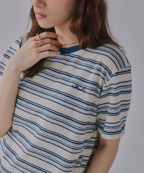 210nouve(トゥージュヌーブ)の「配色 マルチボーダー リンガー Tシャツ(Tシャツ/カットソー・レディース・グリーン/ネイビー/イエロー/ブラウン・FREE)」の15枚目の写真