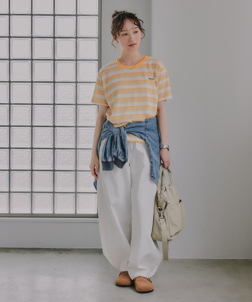 210nouve(トゥージュヌーブ)の「配色 マルチボーダー リンガー Tシャツ(Tシャツ/カットソー・レディース・グリーン/ネイビー/イエロー/ブラウン・FREE)」の10枚目の写真