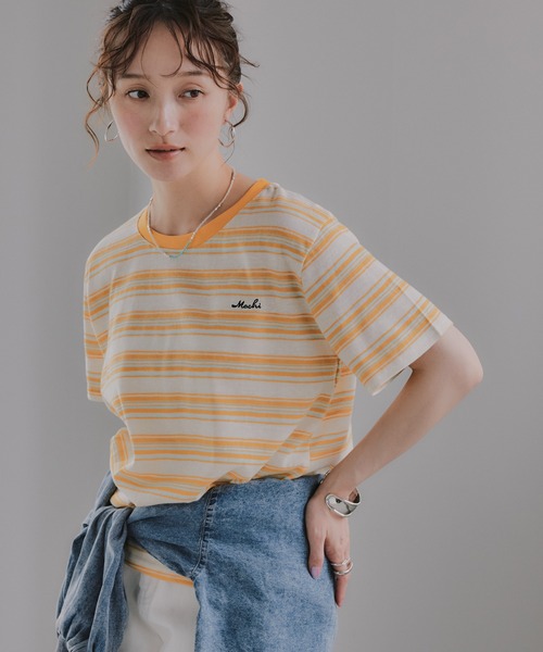 210nouve(トゥージュヌーブ)の「配色 マルチボーダー リンガー Tシャツ(Tシャツ/カットソー・レディース・グリーン/ネイビー/イエロー/ブラウン・FREE)」の19枚目の写真