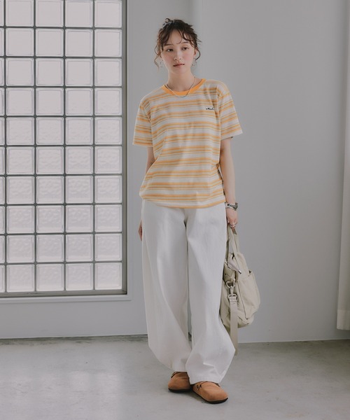 210nouve(トゥージュヌーブ)の「配色 マルチボーダー リンガー Tシャツ(Tシャツ/カットソー・レディース・グリーン/ネイビー/イエロー/ブラウン・FREE)」の7枚目の写真