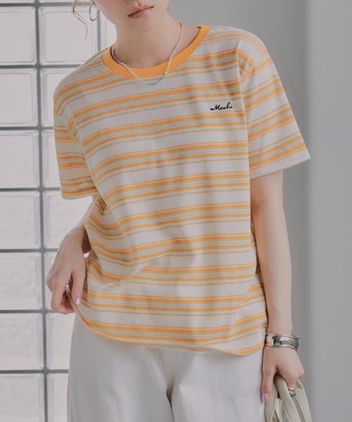 210nouve(トゥージュヌーブ)の「配色 マルチボーダー リンガー Tシャツ(Tシャツ/カットソー・レディース・グリーン/ネイビー/イエロー/ブラウン・FREE)」の20枚目の写真