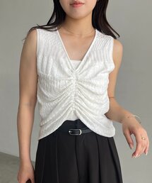レースドロストVネックニット