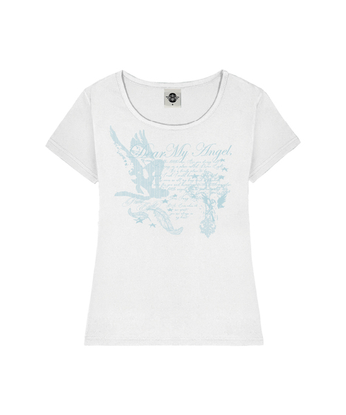 PRIMATE(プライメイト)の「DEAR ANGEL レディース Uネックスリムフィット半袖Tシャツ 8 COLORS(Tシャツ/カットソー・レディース・ミント/ダークグレー/ブラック/ピンク/ネイビー/ホワイト×ピンク/ホワイト×ブルー/ホワイト・SMALL/MEDIUM)」の2枚目の写真