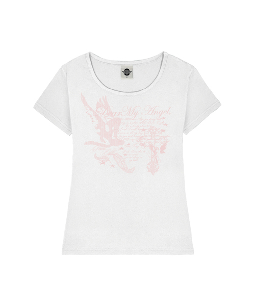 PRIMATE(プライメイト)の「DEAR ANGEL レディース Uネックスリムフィット半袖Tシャツ 8 COLORS(Tシャツ/カットソー・レディース・ミント/ダークグレー/ブラック/ピンク/ネイビー/ホワイト×ピンク/ホワイト×ブルー/ホワイト・SMALL/MEDIUM)」の3枚目の写真