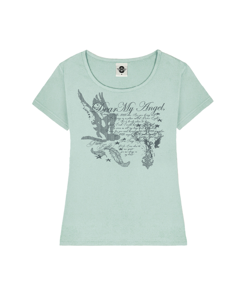 PRIMATE(プライメイト)の「DEAR ANGEL レディース Uネックスリムフィット半袖Tシャツ 8 COLORS(Tシャツ/カットソー・レディース・ミント/ダークグレー/ブラック/ピンク/ネイビー/ホワイト×ピンク/ホワイト×ブルー/ホワイト・SMALL/MEDIUM)」の6枚目の写真