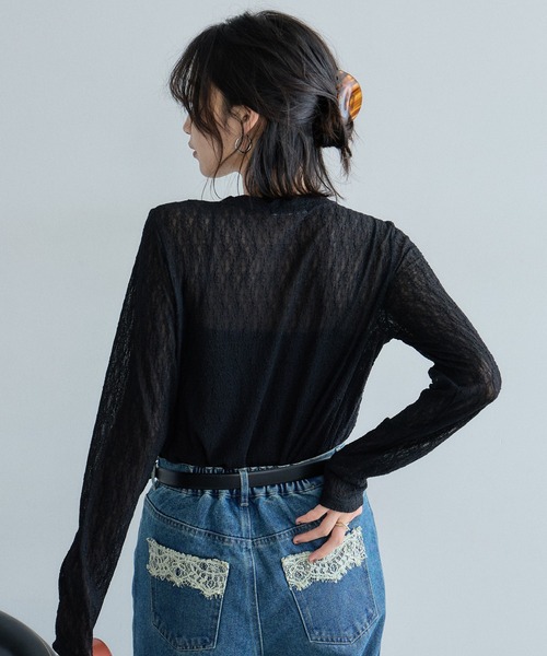 &. NOSTALGIA（アンドドットノスタルジア）の「ヘンリーネックレーストップス（Tシャツ/カットソー・レディース・オフホワイト/サックスブルー/ブラック・M）」の10枚目の写真