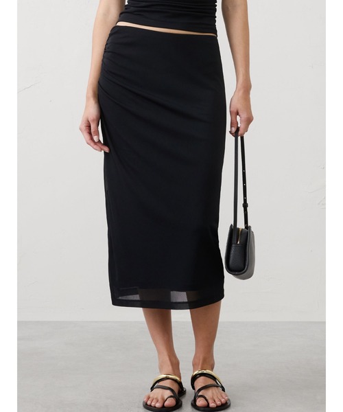 BANANA REPUBLIC FACTORY STORE（バナナリパブリック ファクトリーストア）の「BANANA REPUBLIC FACTORY STORE　　メッシュサイドシャーリングミディスカート（スカート・レディース・ブラウン/ブラック・S/XS/M/L）」の2枚目の写真