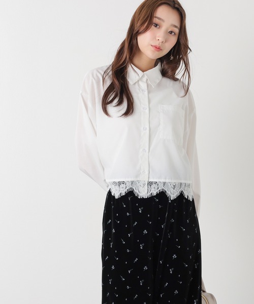 Honeys(ハニーズ)の「レース付ショート丈シャツ(シャツ/ブラウス・レディース・アイボリー/ブルー/ブルー系その他3・L/S/M/LL)」の6枚目の写真