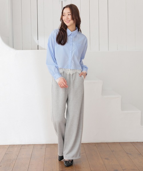 Honeys(ハニーズ)の「レース付ショート丈シャツ(シャツ/ブラウス・レディース・アイボリー/ブルー/ブルー系その他3・L/S/M/LL)」の11枚目の写真