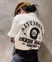 バックヘルメットグラフィックプリントTシャツ