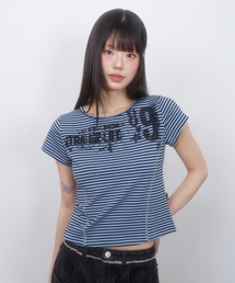 ストライプスリム半袖TシャツBLUE