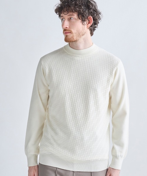 MEN'S BIGI(メンズビギ)の「12Gメリノウール 幾何学柄モックネックニット(ニット/セーター・メンズ・ブラック/ターコイズブルー/モカ/ホワイト・04/03/02/01)」の1枚目の写真