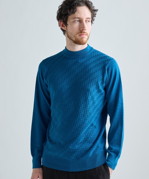 MEN'S BIGI(メンズビギ)の「12Gメリノウール 幾何学柄モックネックニット(ニット/セーター・メンズ・ブラック/ターコイズブルー/モカ/ホワイト・04/03/02/01)」の4枚目の写真