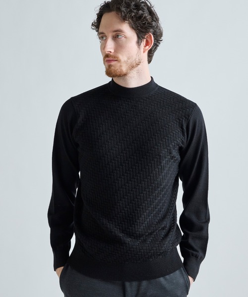 MEN'S BIGI(メンズビギ)の「12Gメリノウール 幾何学柄モックネックニット(ニット/セーター・メンズ・ブラック/ターコイズブルー/モカ/ホワイト・04/03/02/01)」の2枚目の写真