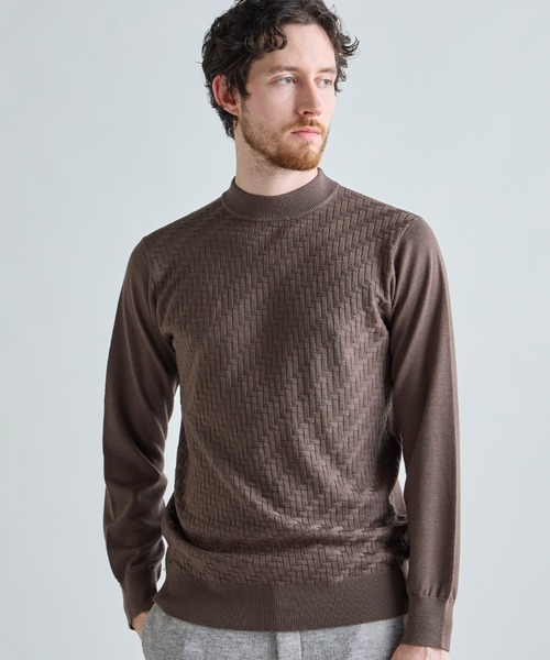 MEN'S BIGI(メンズビギ)の「12Gメリノウール 幾何学柄モックネックニット(ニット/セーター・メンズ・ブラック/ターコイズブルー/モカ/ホワイト・04/03/02/01)」の3枚目の写真