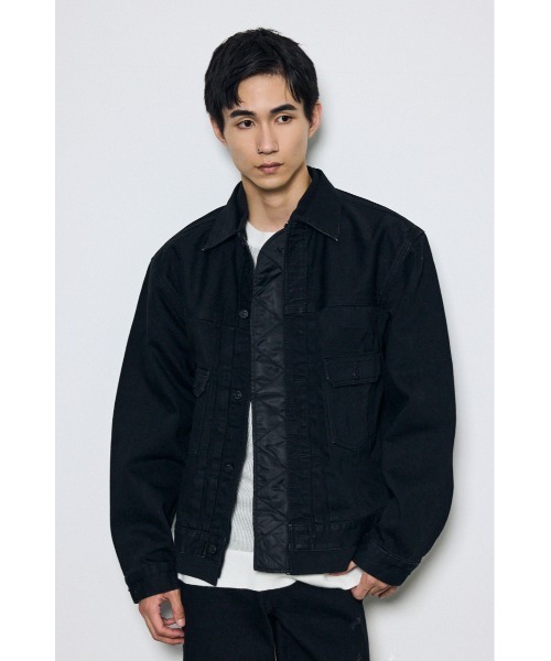 AZUL by moussy(アズールバイマウジー)の「【セットアップ対応】異素材デニムジャケット 秋服 冬服(デニムジャケット・メンズ・ブルー/ブラック・LARGE/MEDIUM)」の3枚目の写真