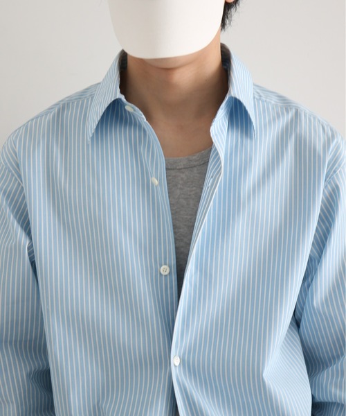 OLD FOLK HOUSE（オールドフォークハウス）の「OLD FOLK HOUSE Cotton poplin striped classic shirt（シャツ/ブラウス・メンズ・ブルー・2）」の2枚目の写真
