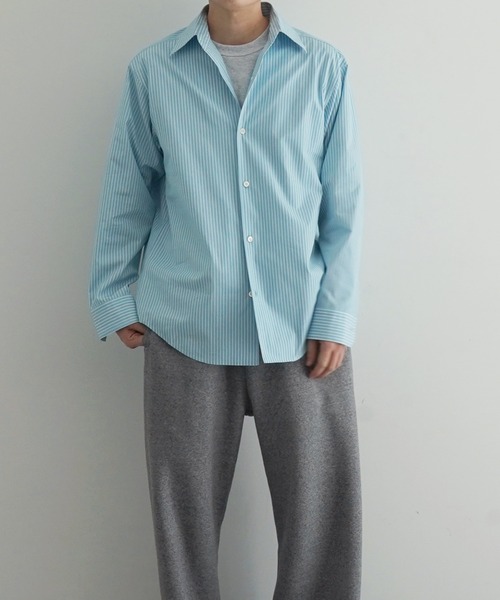 OLD FOLK HOUSE（オールドフォークハウス）の「OLD FOLK HOUSE Cotton poplin striped classic shirt（シャツ/ブラウス・メンズ・ブルー・2）」の4枚目の写真