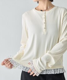 テレコ×ドットヘンリーネックトップス
