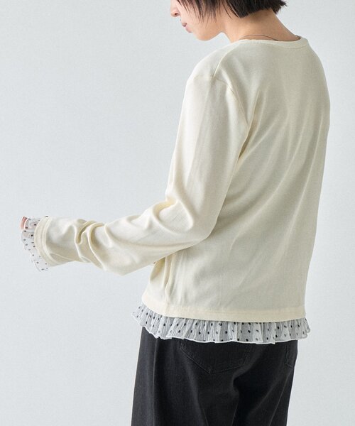 goocy（グーシー）の「テレコ×ドットヘンリーネックトップス（Tシャツ/カットソー・レディース・ブラック/ホワイト/ブラウン・FREE）」の11枚目の写真