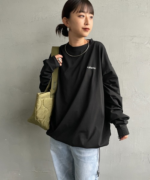 +phenix（プラスフェニックス）の「[＋phenix/プラスフェニックス] 別注 ワンポイント刺繍ロゴ ドローコードロンT（Tシャツ/カットソー・メンズ・ホワイト/ブラック/グレイッシュベージュ・M/L/XL）」の10枚目の写真
