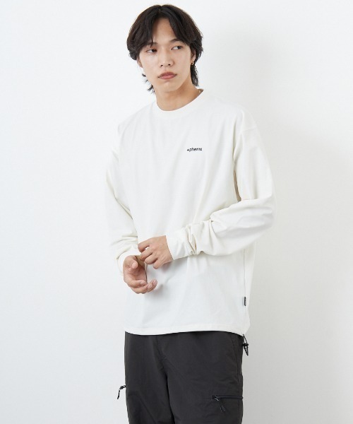 +phenix（プラスフェニックス）の「[＋phenix/プラスフェニックス] 別注 ワンポイント刺繍ロゴ ドローコードロンT（Tシャツ/カットソー・メンズ・ホワイト/ブラック/グレイッシュベージュ・M/L/XL）」の6枚目の写真